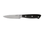 Ein kleines, schlichtes Küchenmesser mit schwarzem Griff.