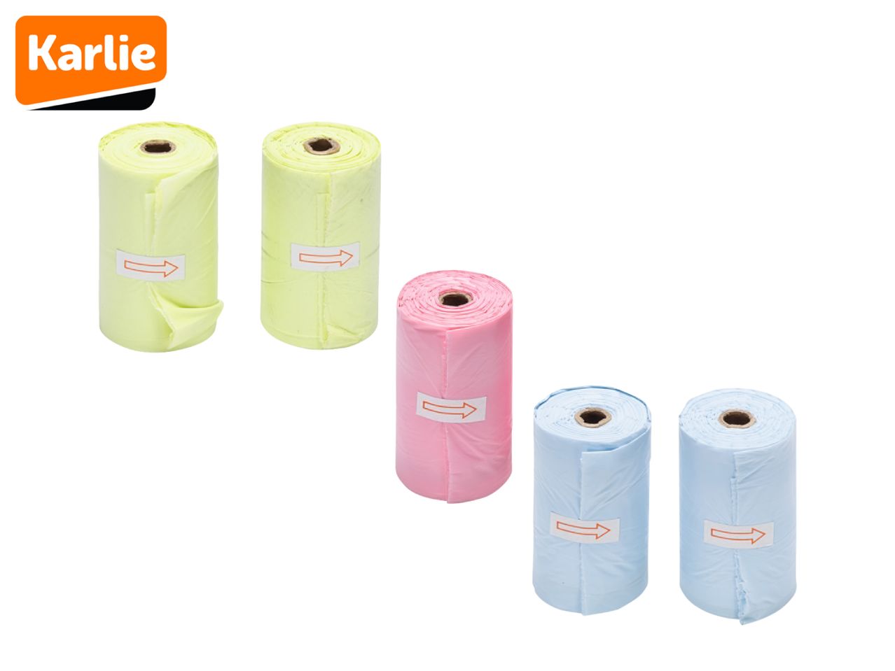 Karlie brand dog waste bags in pastel colors.