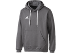 Grijze Adidas hoodie met witte trekkoorden en kangoeroezak.