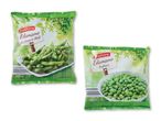 To poser frosne edamame bønner fra Freshona, en med og en uden skal.