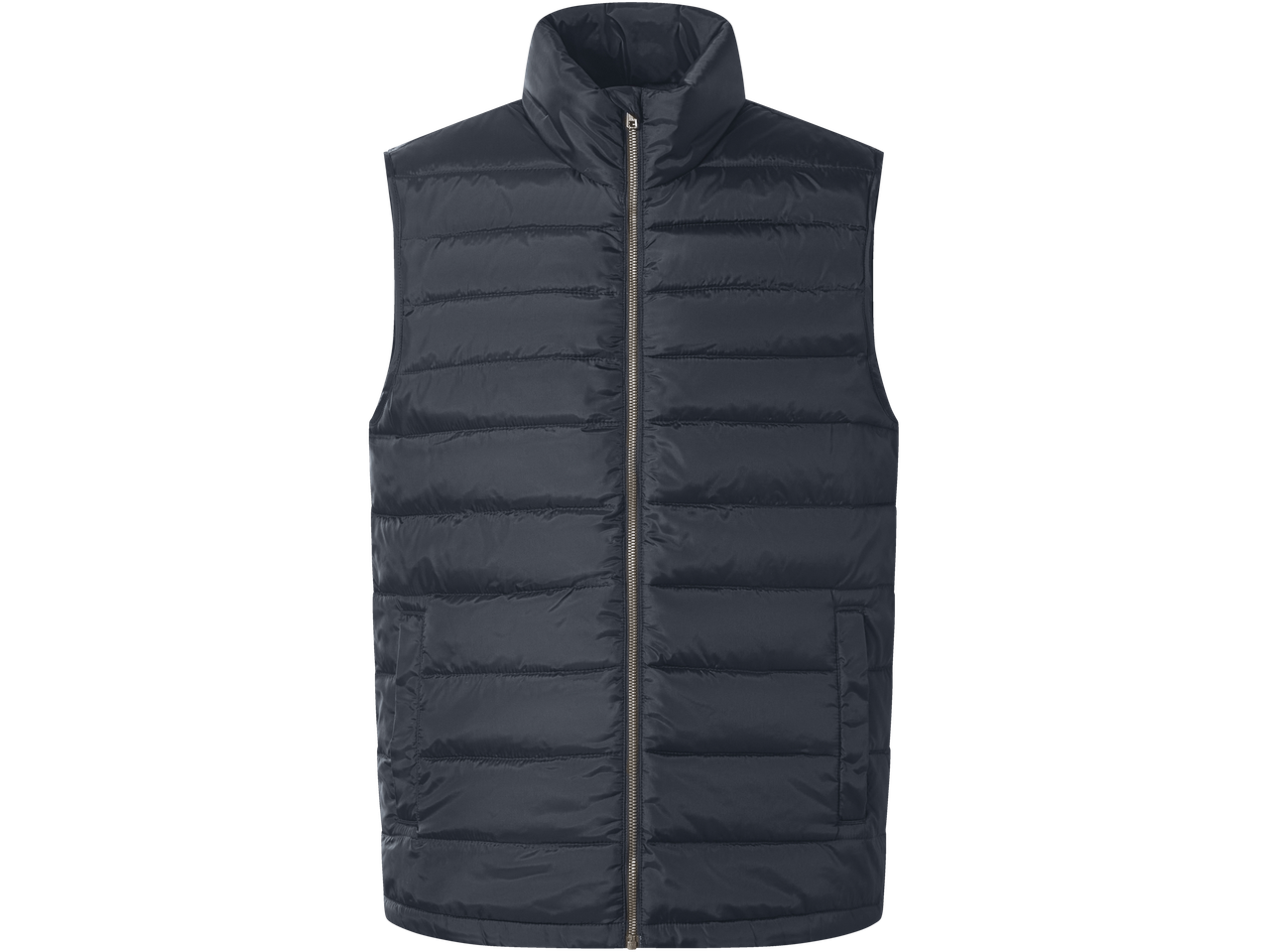 Tamsiai mėlyna vyriška dygsniuota liemenė su užtrauktuku