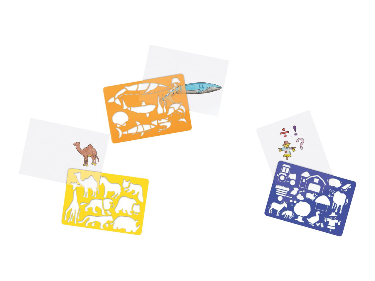 Colorful travel-themed stencils for kids' crafts.