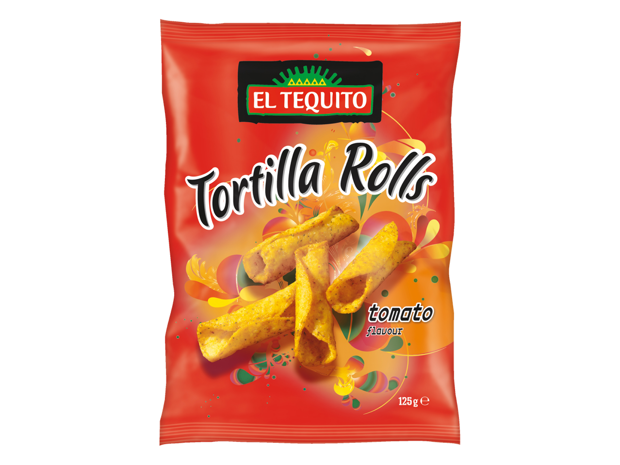 El Tequito Tortilla ritinėliai, pomidorų skonio, 125g pakuotė.