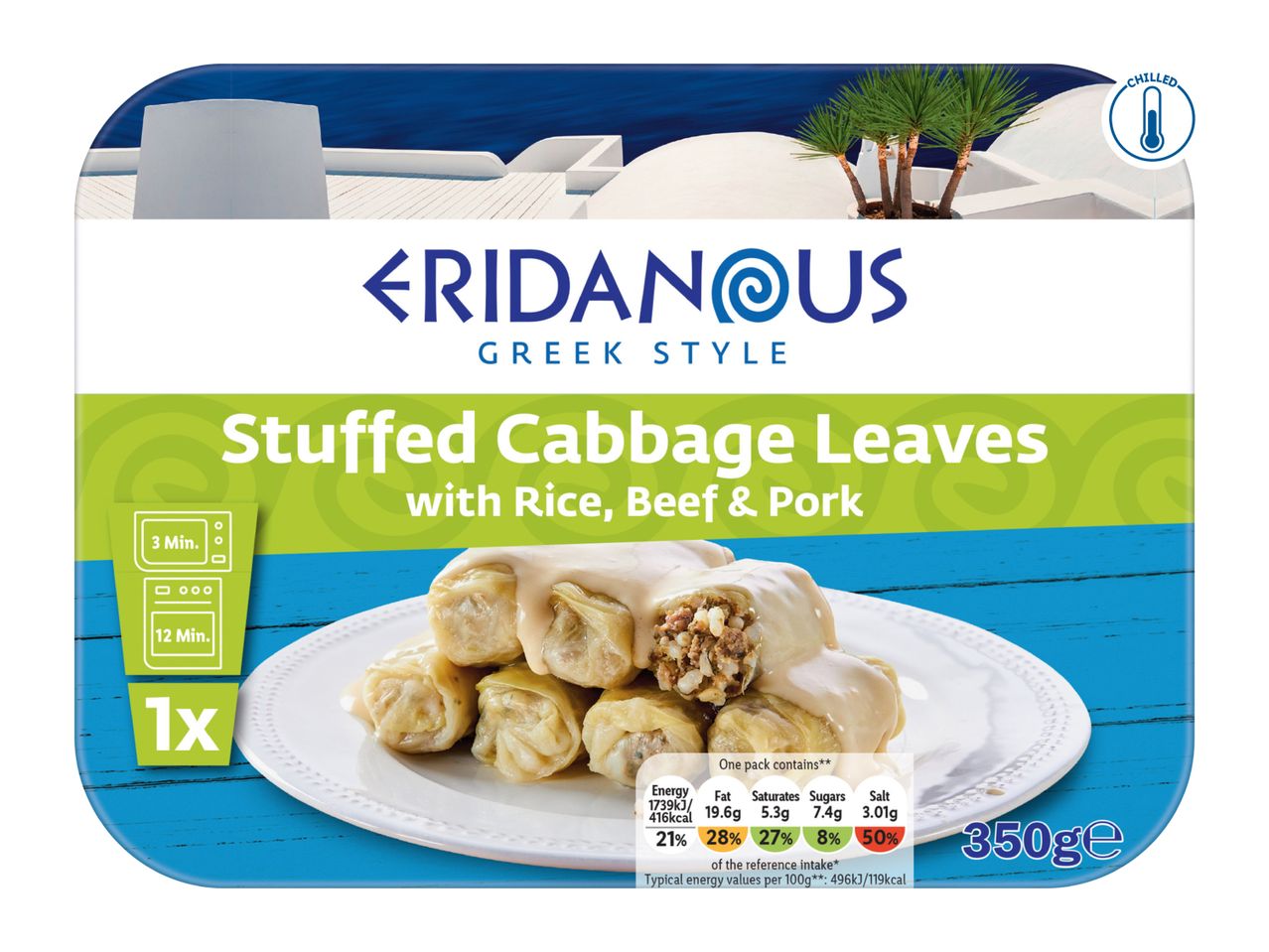 ERIDANOUS Greek Style Stuffed Cabbage Leaves with Rice, Beef & Pork, 350g, chilled.