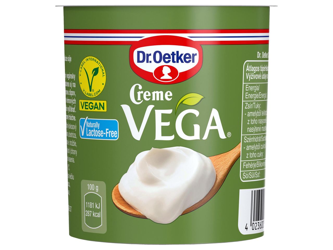 Dr. Oetker Creme Vega vegán és laktózmentes krém, 100g-os kiszerelésben.