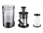 Vacuum cleaner parts: dust container, filter, and pre-motor filter.