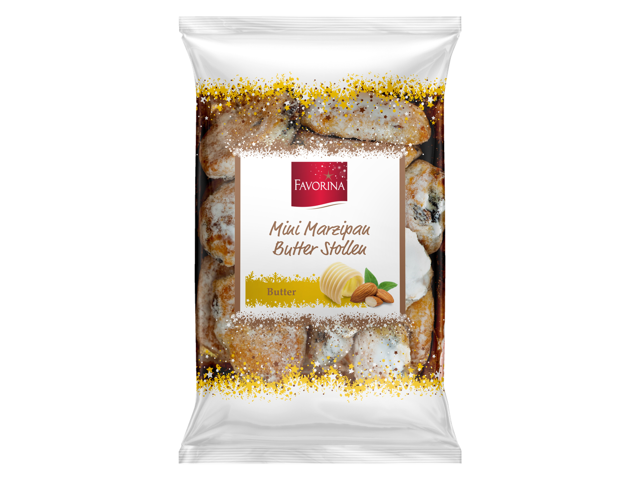 Favorina Mini marcipāna sviesta štollenes caurspīdīgā iepakojumā