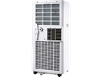 Portable air conditioner: rear view, ventilation grills and controls.