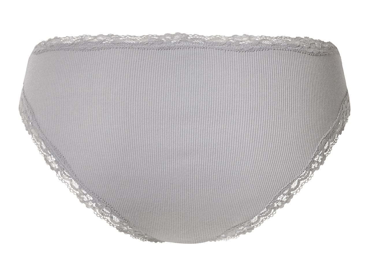 Grey ribbed briefs with lace trim