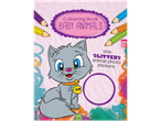 Colouring book for baby animals with glittery stickers, featuring a cute grey kitten.