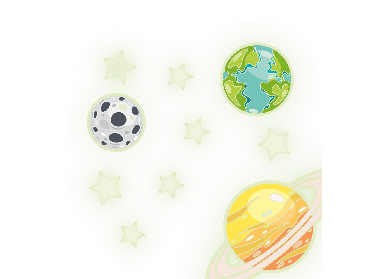 Ilustração de planetas e estrelas em estilo de desenho animado.