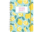 Agenda escolar 2026-2027 com padrão de limões e encadernação em espiral.