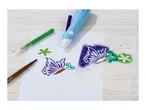 Crelanndo airbrush pen and stencils creating butterfly and flower designs.
