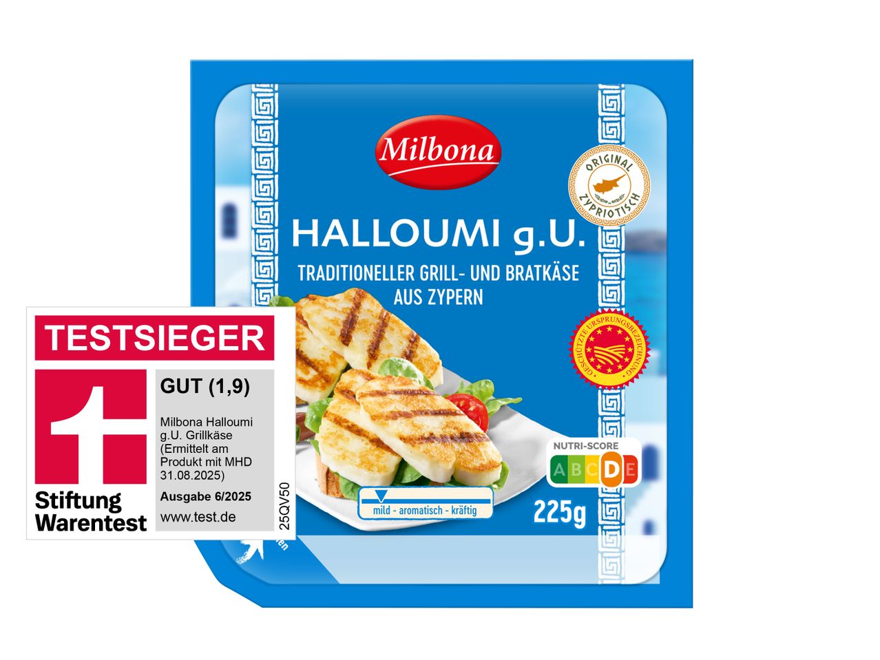 Salakis Halloumi Grillkäse (225g) mit Testsieger-Auszeichnung.