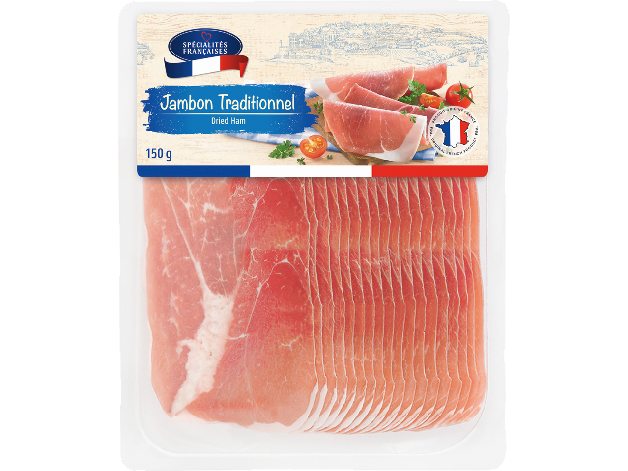 150 g tradicinis prancūziškas džiovintas kumpis.