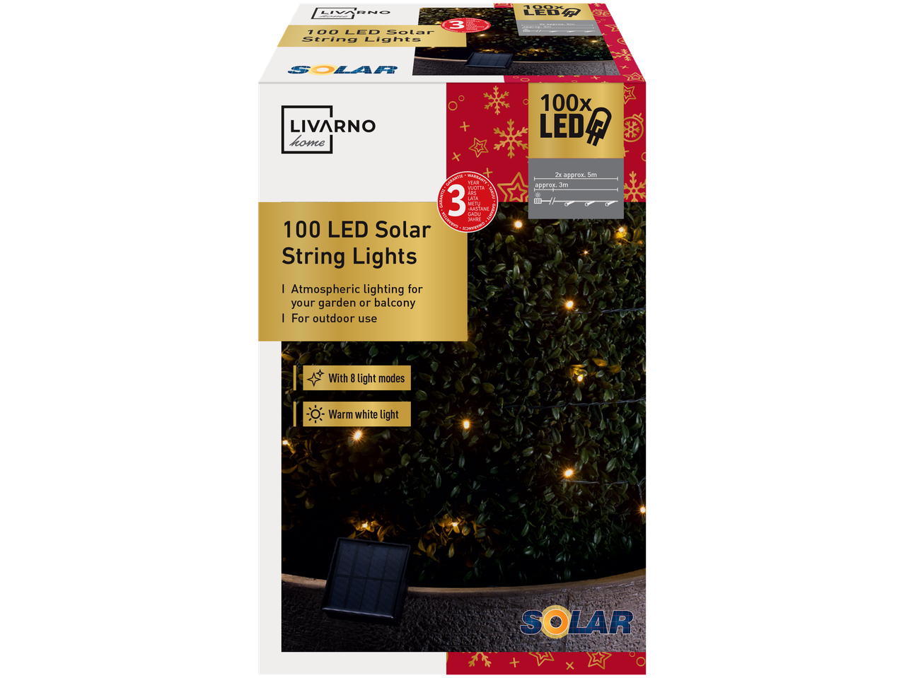 LIVARNO HOME® 100 LED saulės energijos girlianda su 8 režimais ir šilta balta šviesa.