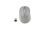 Mouse wireless grigio con ricevitore USB.