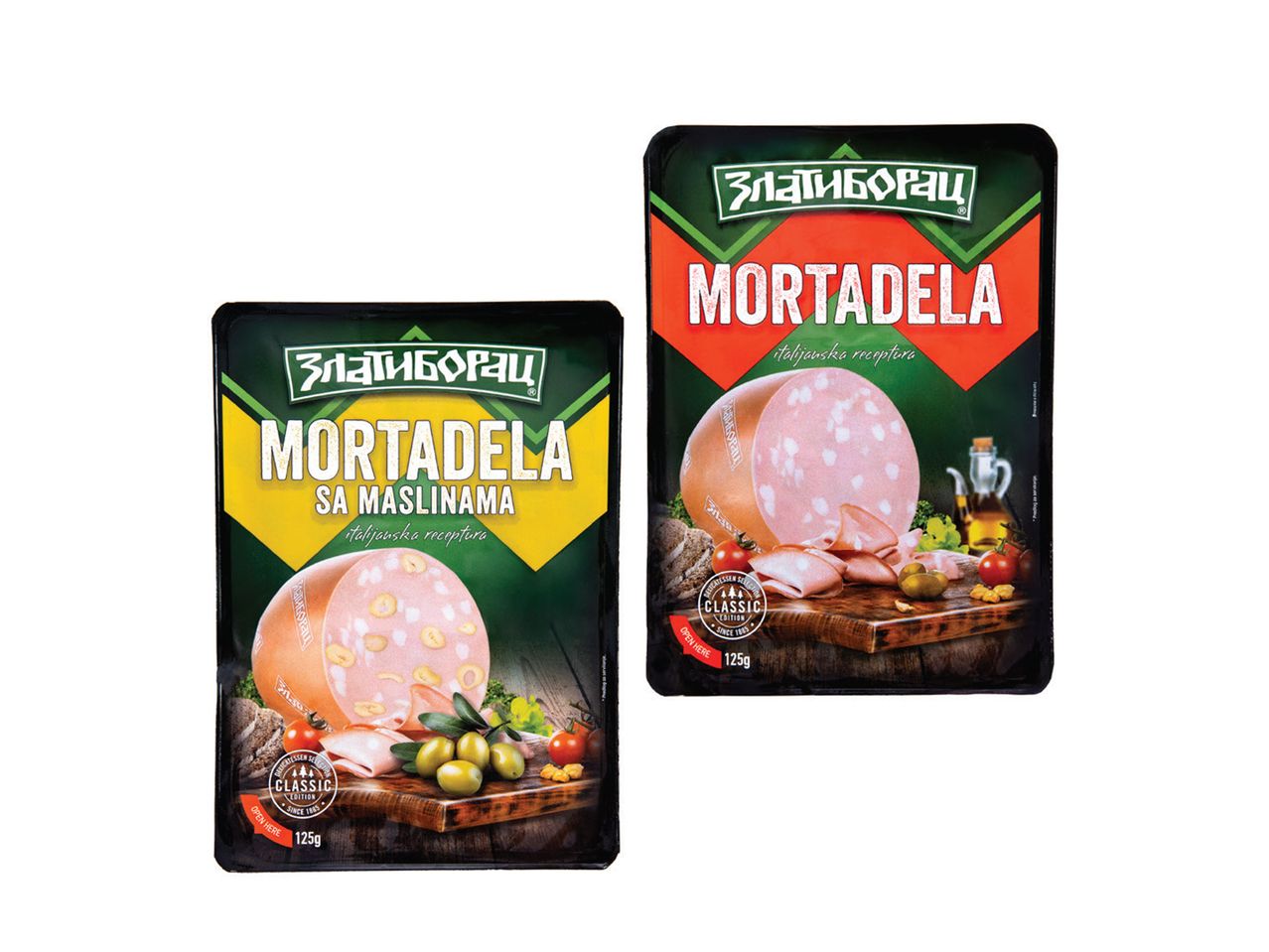 Dve pakovanja mortadele brenda 'Zlatiborac'.
