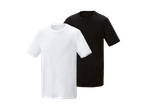 Dvije majice kratkih rukava, jedna bijela i jedna crna, prikazane na crnoj pozadini.