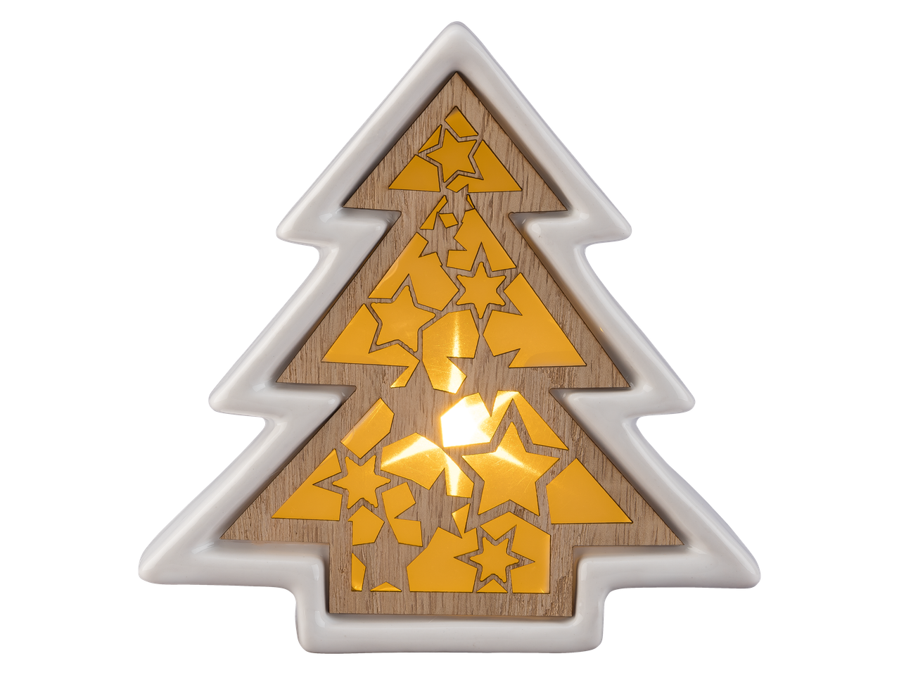 Livarno home LED jõulupuu puidust välimuse ja helendavate tähtedega.