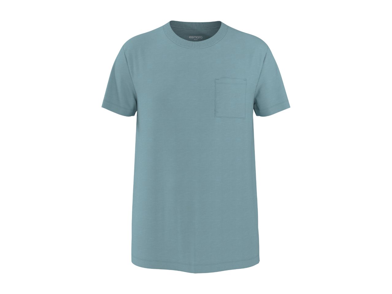 Light blue men's short-sleeved t-shirt with a chest pocket.