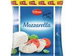 Embalagem de Mozarella Milbona estilo italiano, fatias de queijo com tomate e manjericão.