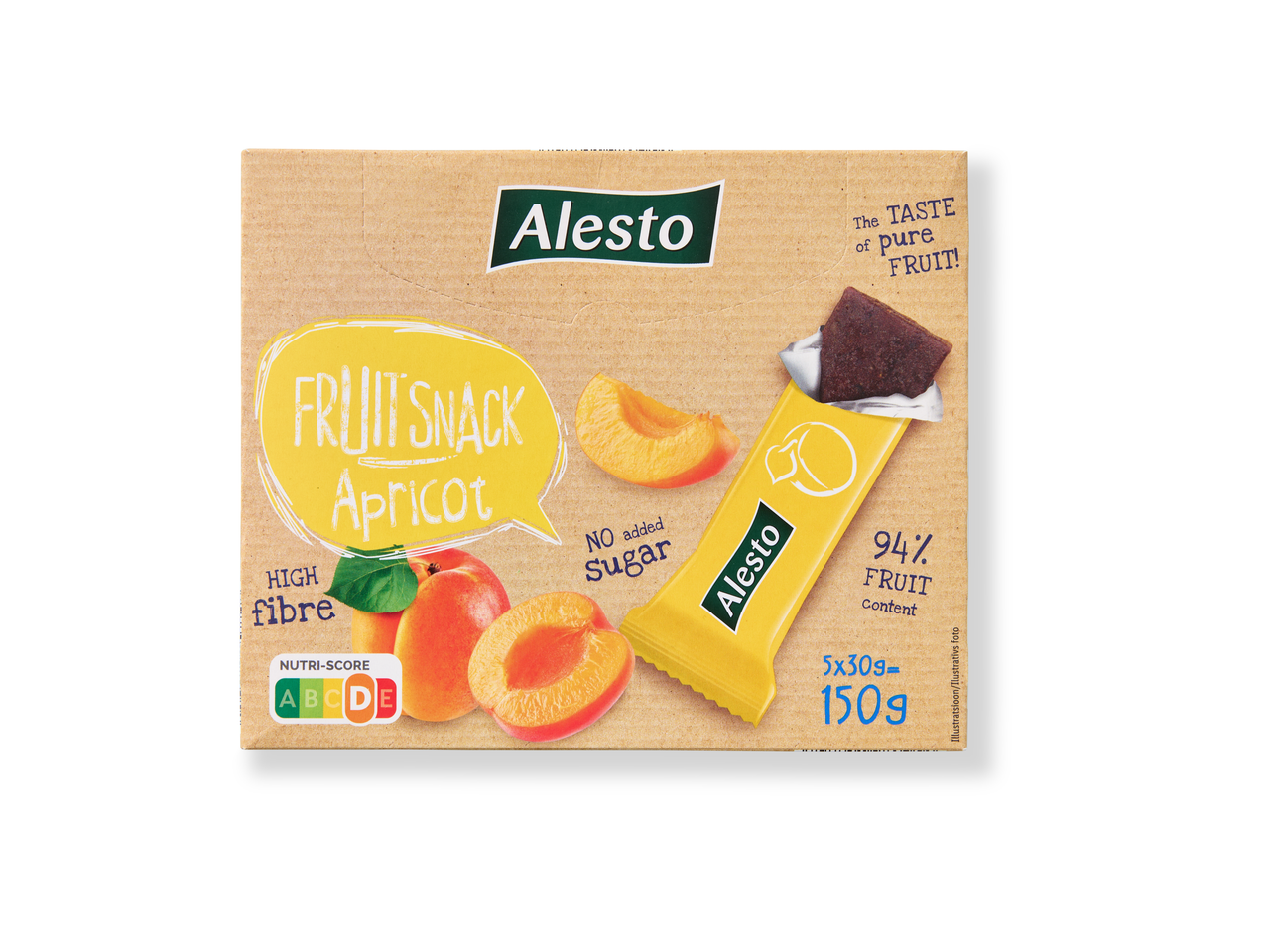 ALESTO aprikožu augļu batoniņi, 5x30g, 94% augļu saturs, Nutri-Score A
