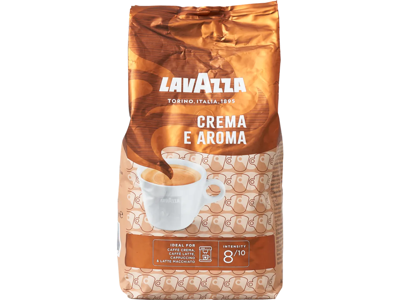 Lavazza Crema e Aroma kohvioad, intensiivsus 8/10, ideaalne erinevate kohvijookide jaoks.