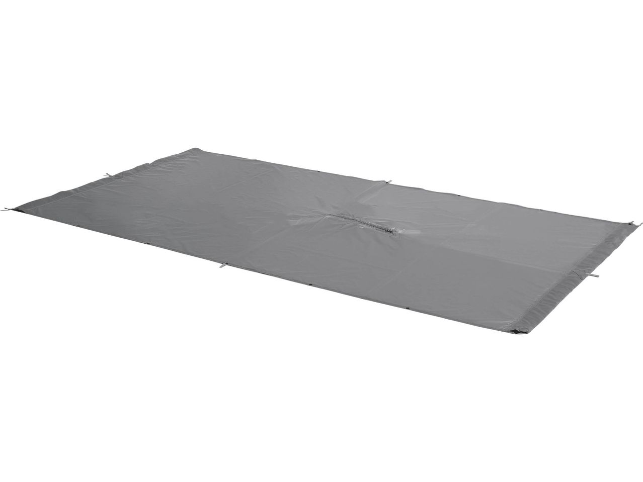 Gray rectangular tarp with a central zipper, laid flat on a white background.