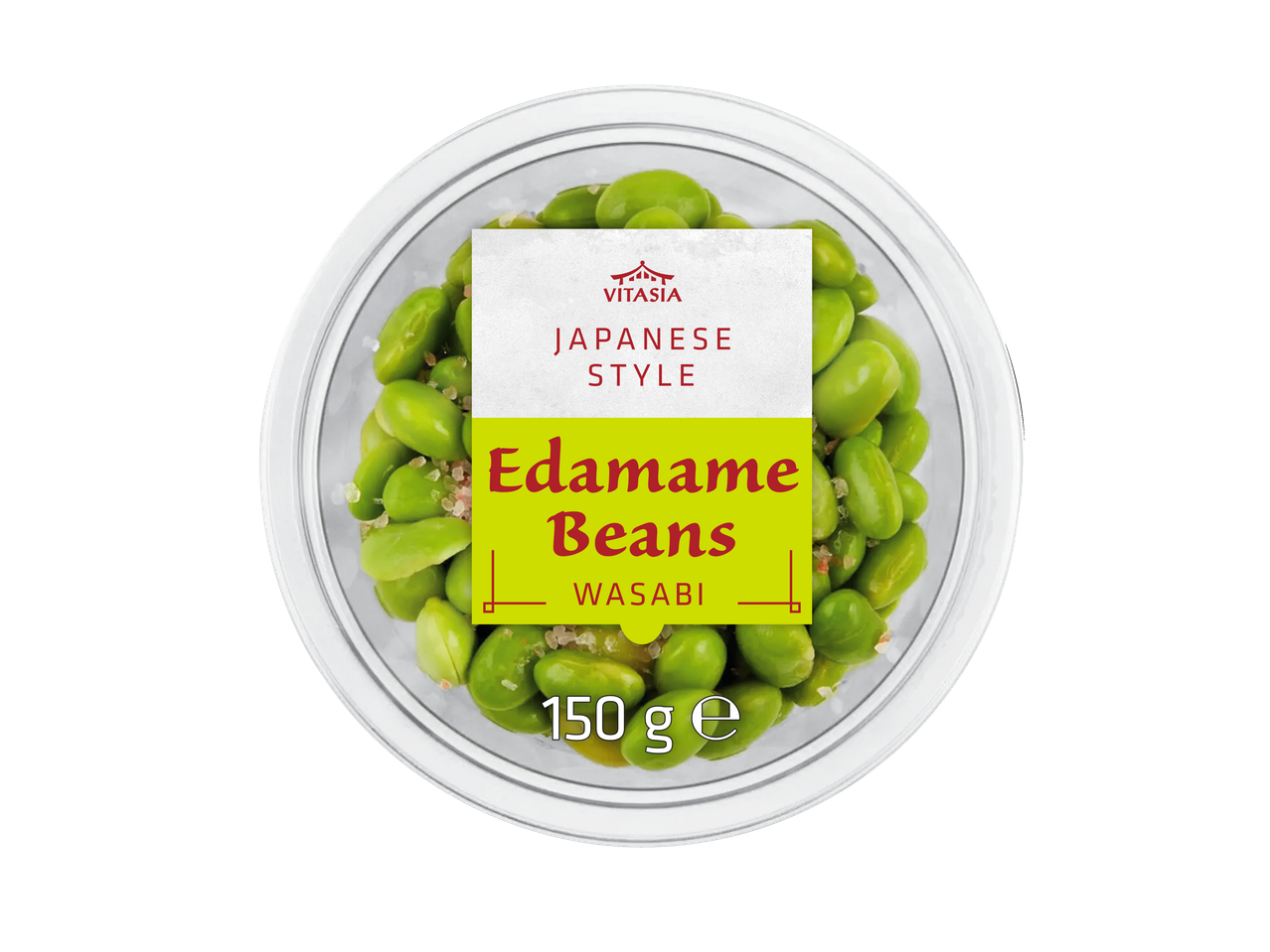Edamame beans with wasabi, Japanese style, in a clear container, 150g.