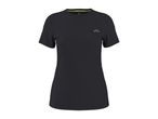 Black short-sleeved sports t-shirt with a small grey logo on the chest
