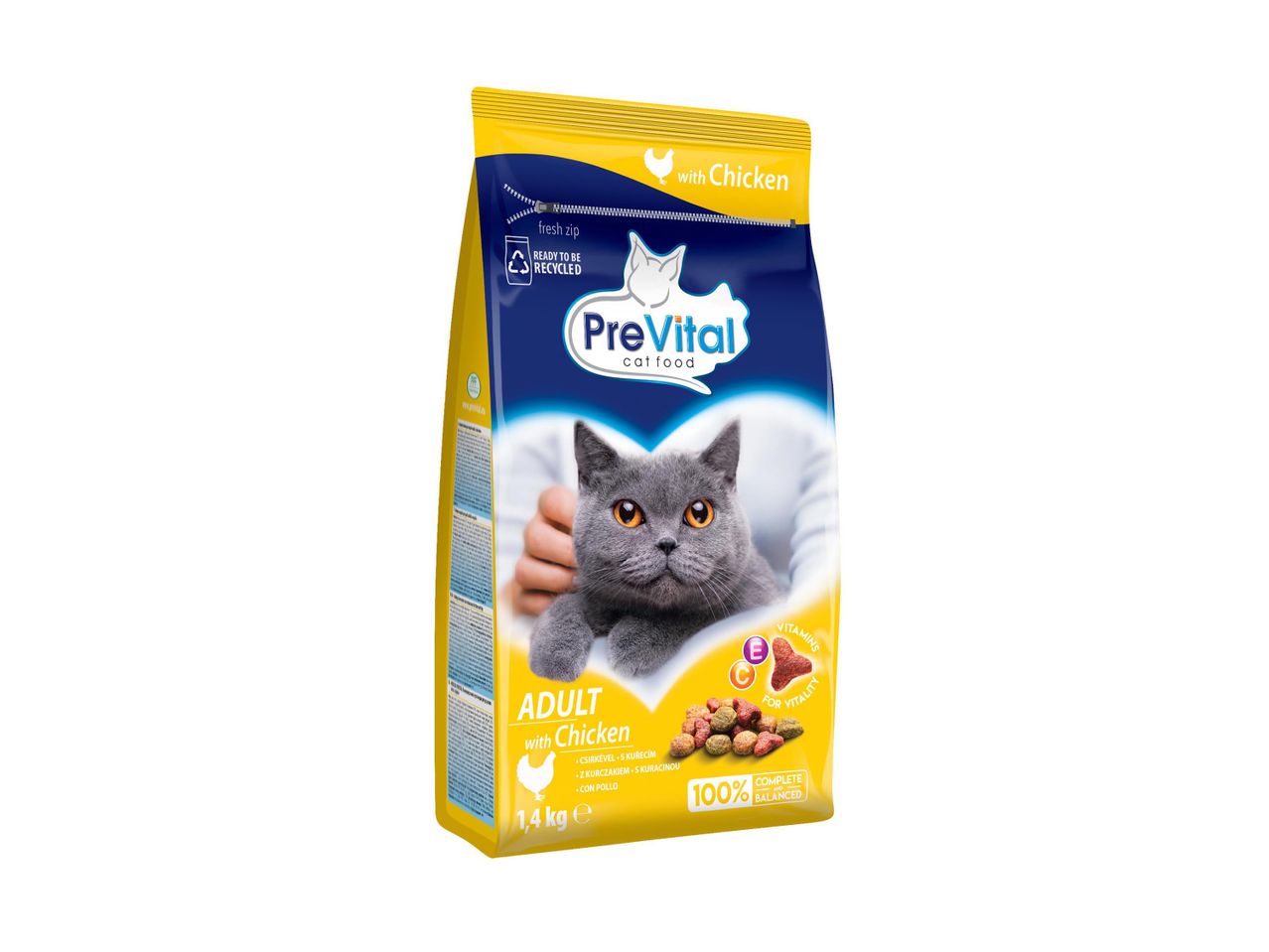 PreVital felnőtt macskaeledel csirkével, 1,4 kg-os kiszerelésben.