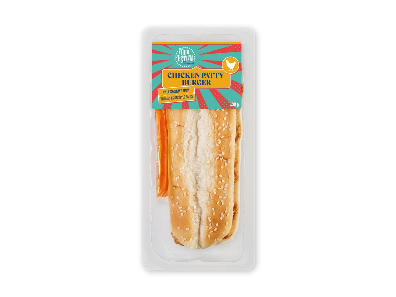 Kyllingeburger i sesambolle med asiatisk sauce, 190 g