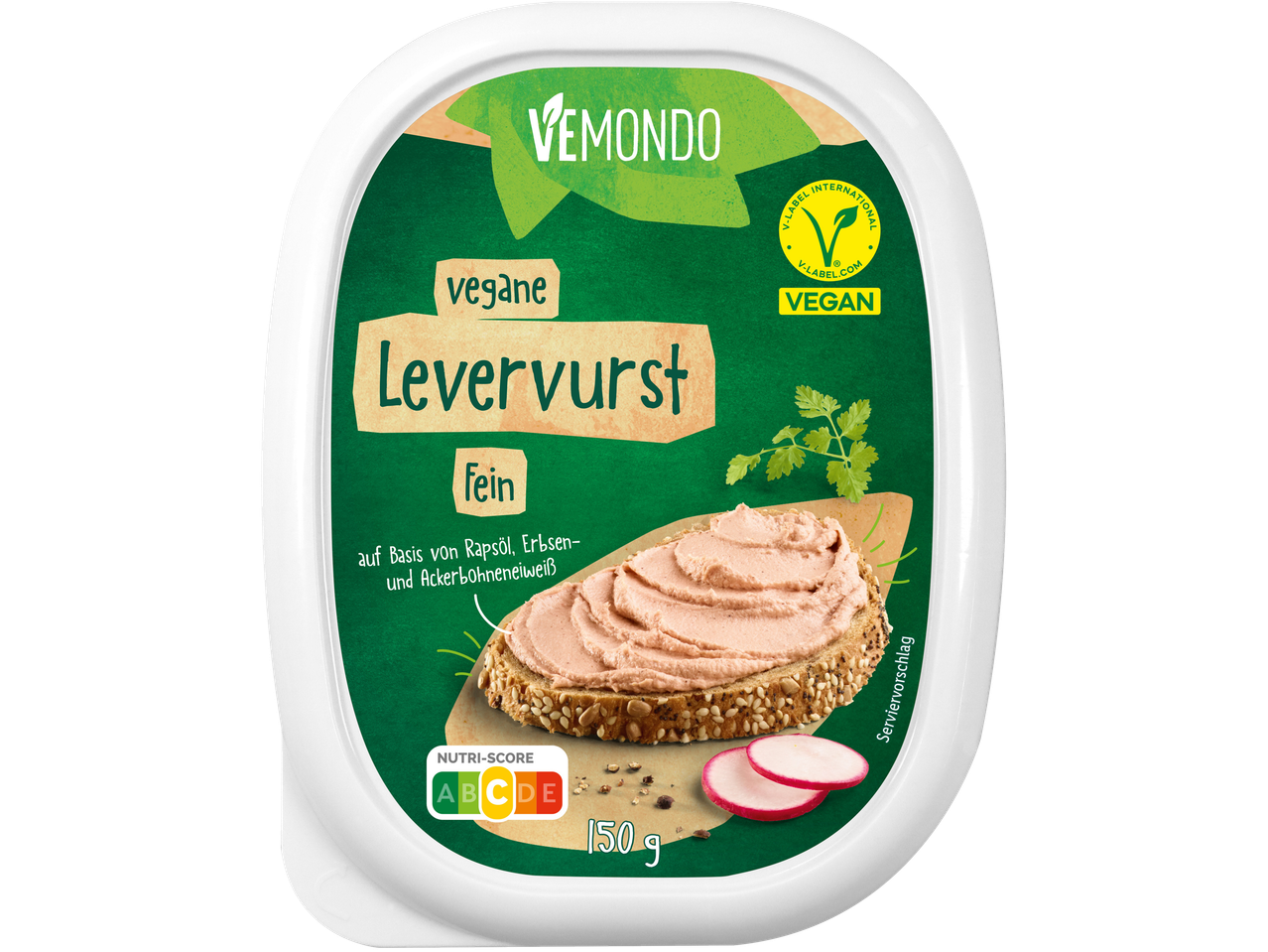 Vemondo vegane Leberwurst fein, 150g, auf Basis von Rapsöl, Erbsen- und Ackerbohneneiweiß.
