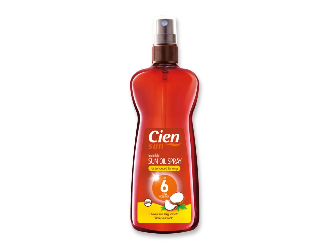 Cien Sun SPF 6 invisible sun oil spray: enhanced tanning, silky skin.