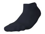 Single dark blue ankle sock with a ribbed texture, viewed from the side.