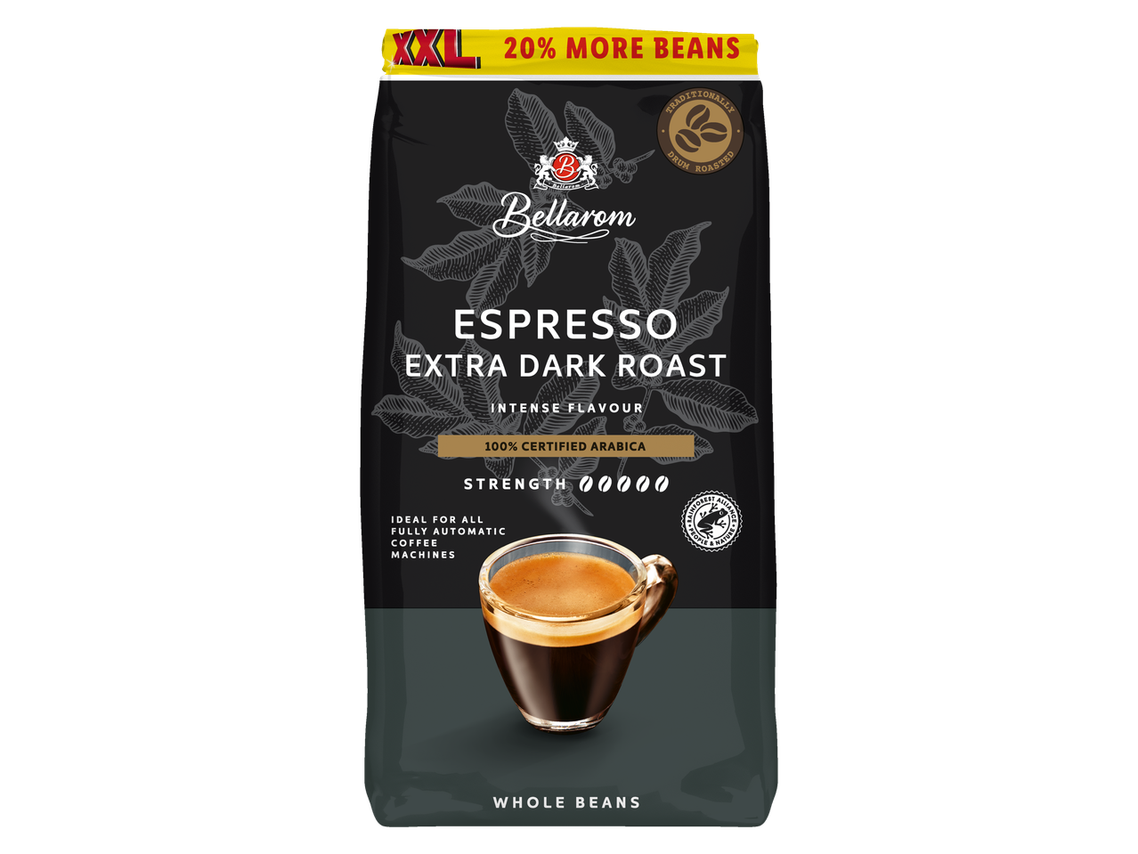 Bellarom Espresso Extra Dark Roast whole bean coffee, XXL size, 20% more beans.