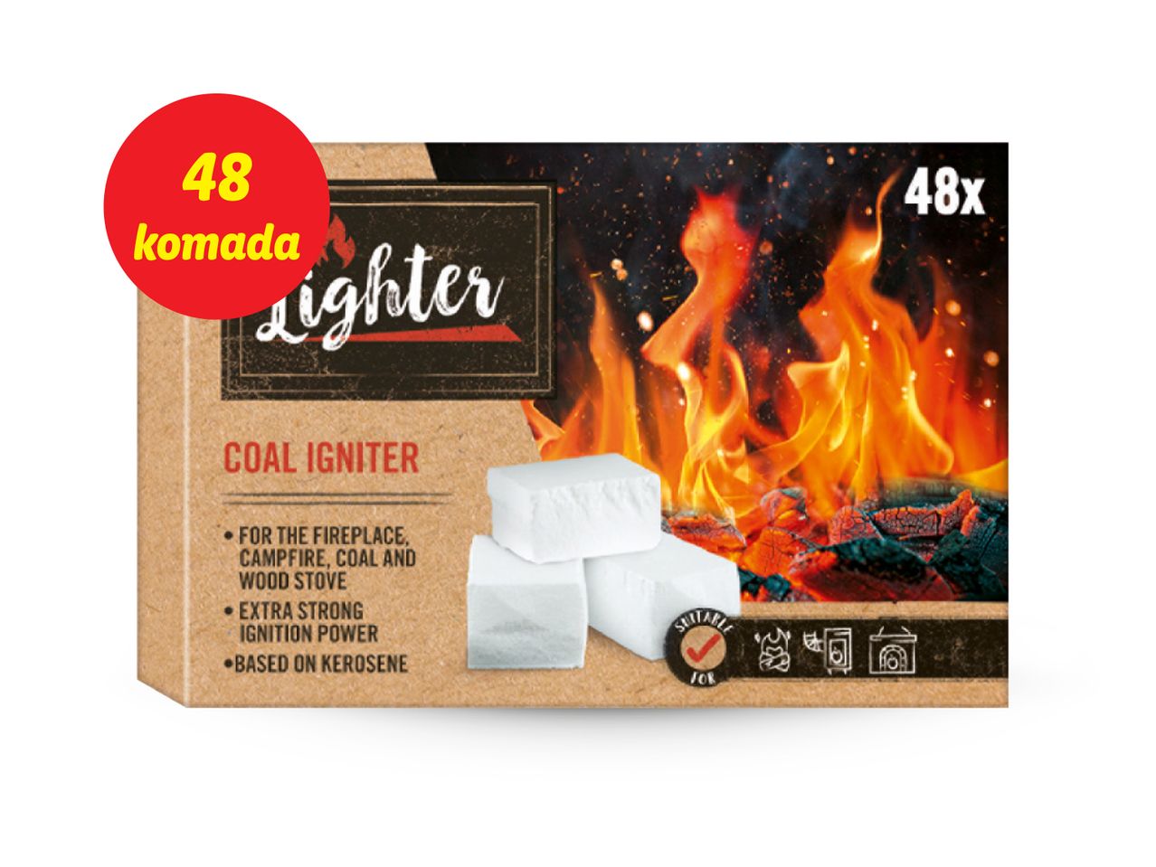 Pakiranje od 48 komada zapaljivih kockica za roštilj, brand Lighter.