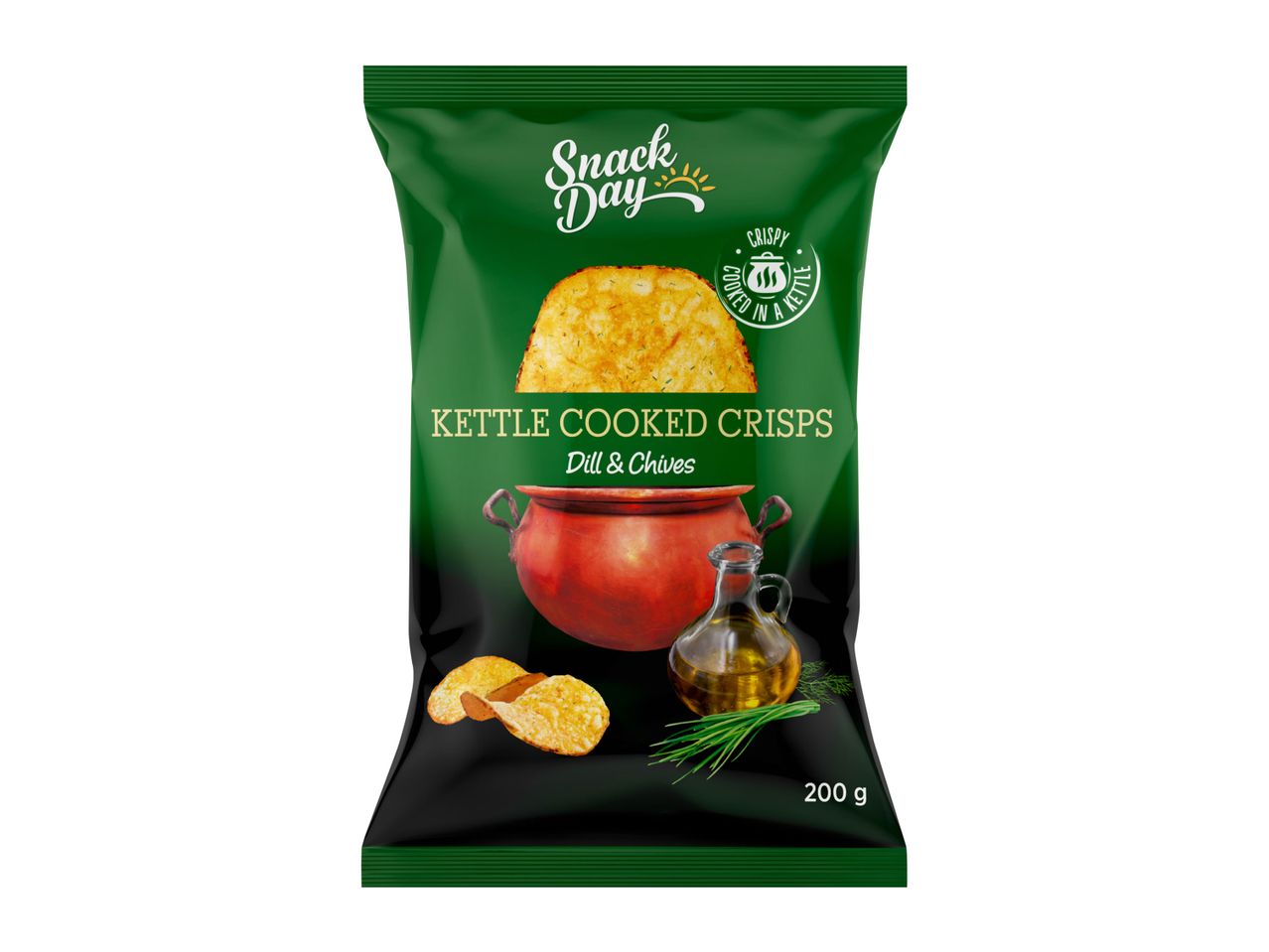 Snack Day Kettle Cooked Crisps, Dill & Chives flavor, 200g bag