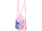 Pink gym bag with Stitch and Angel characters, hearts, and stars.