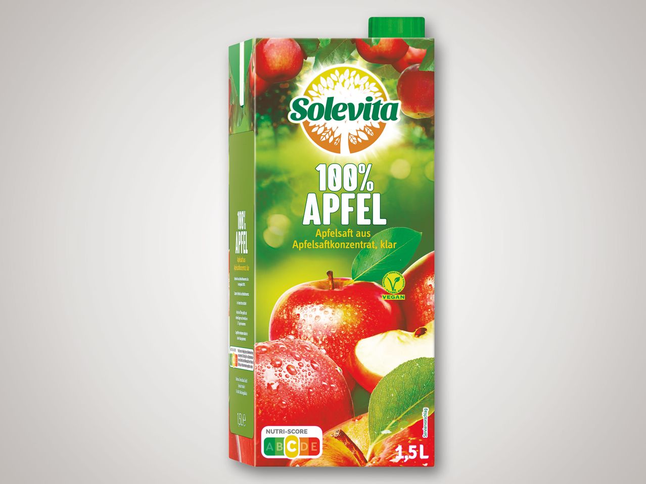 Solevita 100% Apfelsaft, 1,5L Packung.