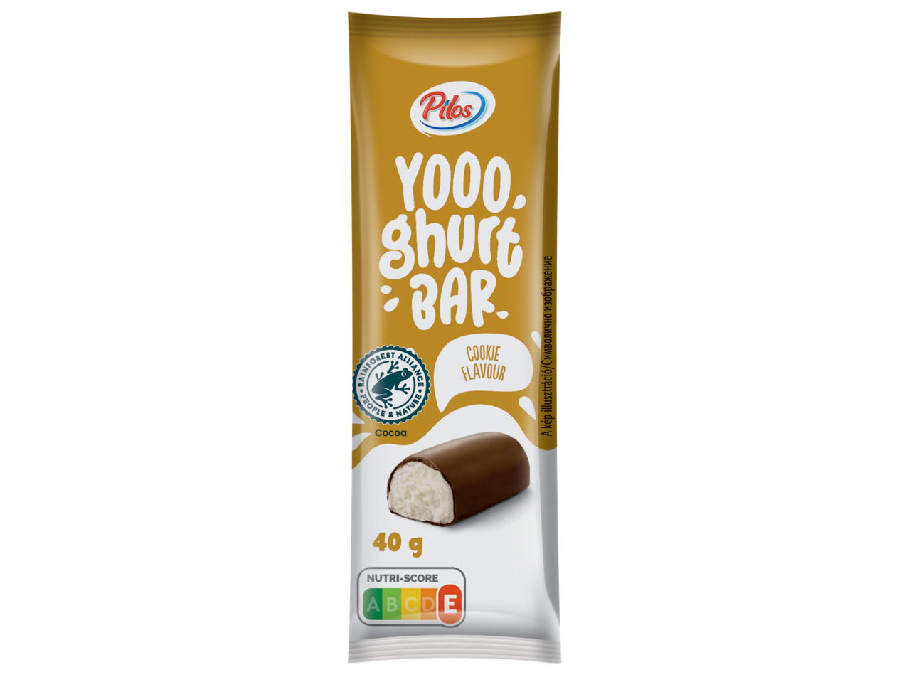 Опаковка на кисело мляко с вкус на бисквитки, 40 г, с Nutri-Score E.