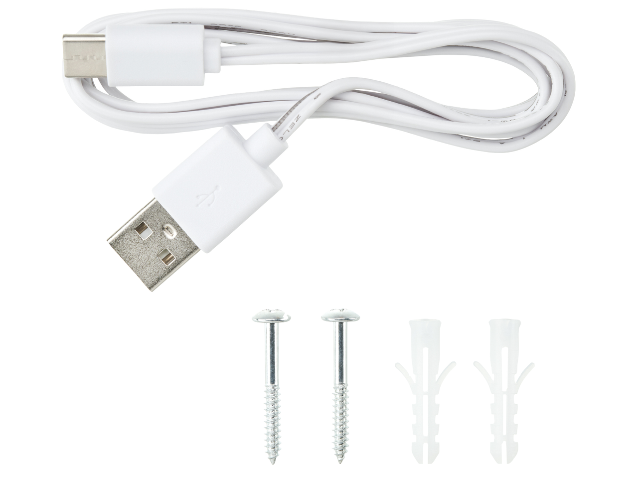 Бял USB кабел за зареждане с винтове и дюбели