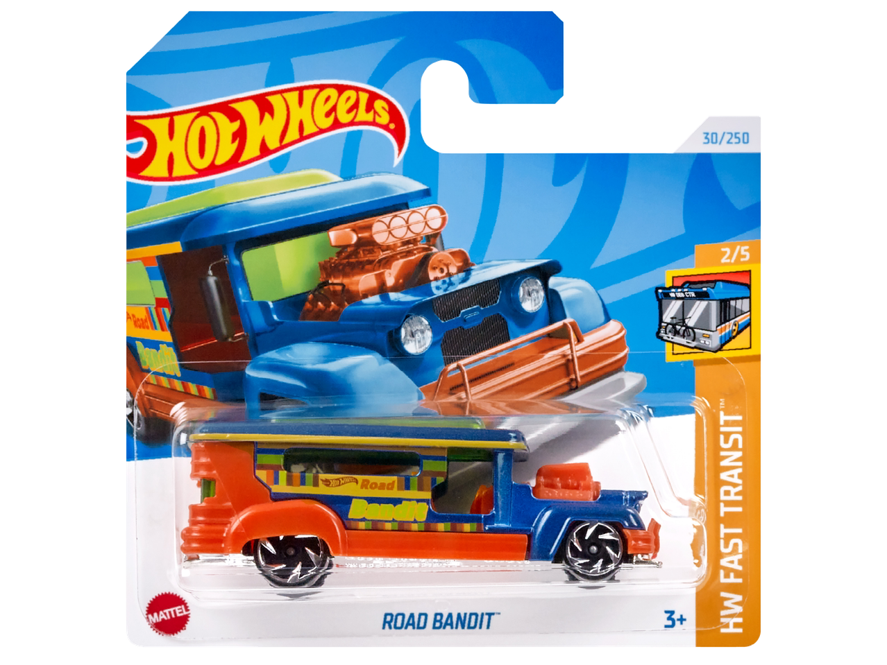 Играчка камионче в опаковка, с надпис „Road Bandit“ и „HW Fast Transit“.