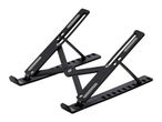 Two black foldable laptop stands with adjustable height and non-slip pads.