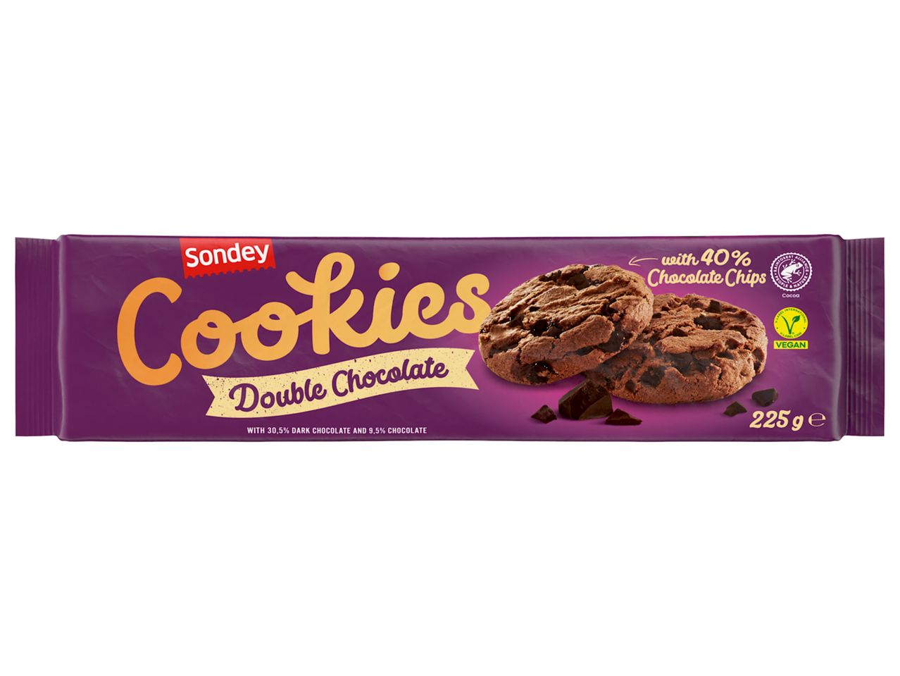 Sondey vegán dupla csokoládés keksz, 225 g.