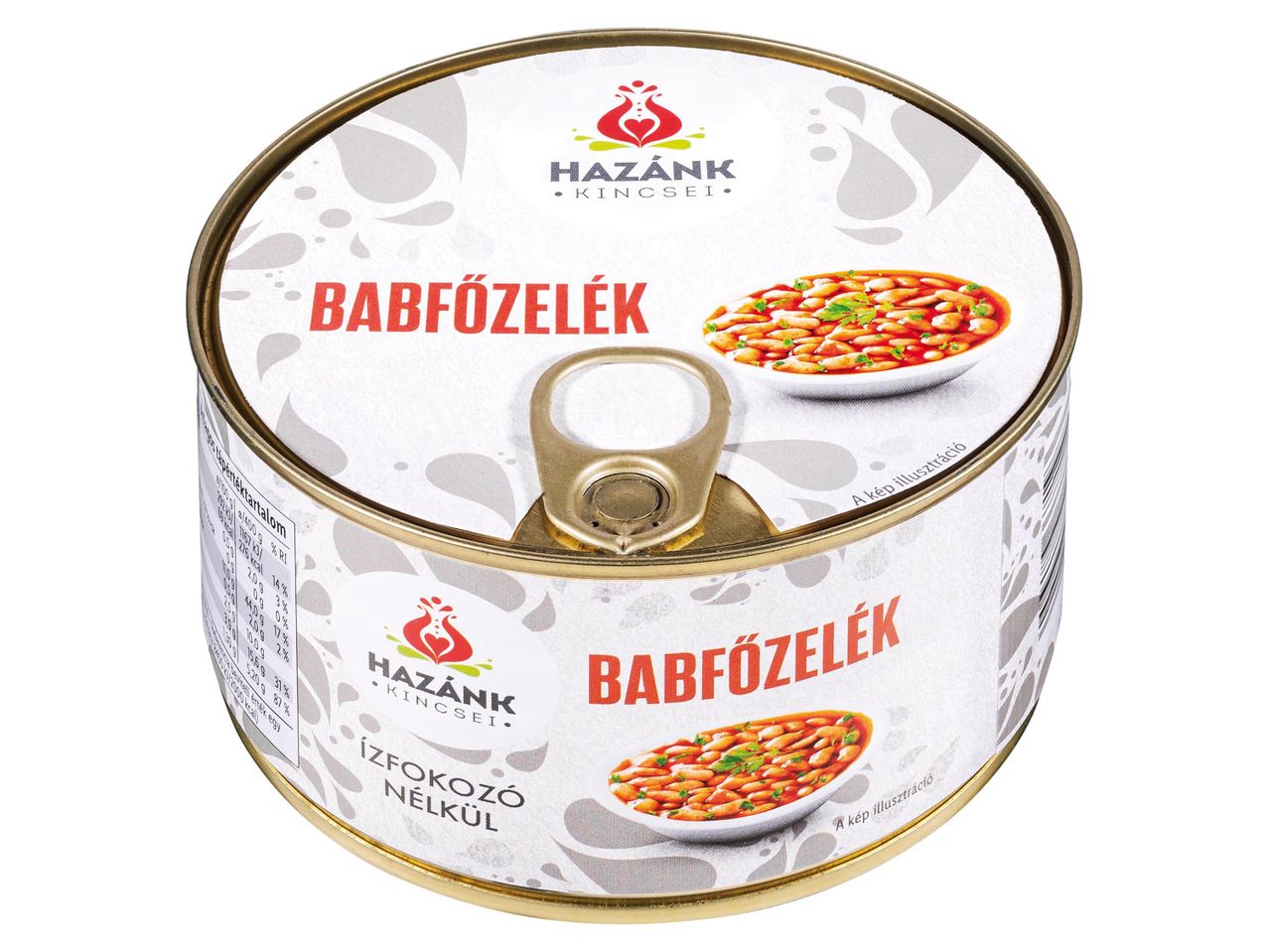 Hazánk Kincssei babfőzelék konzerv, ízfokozó nélkül.