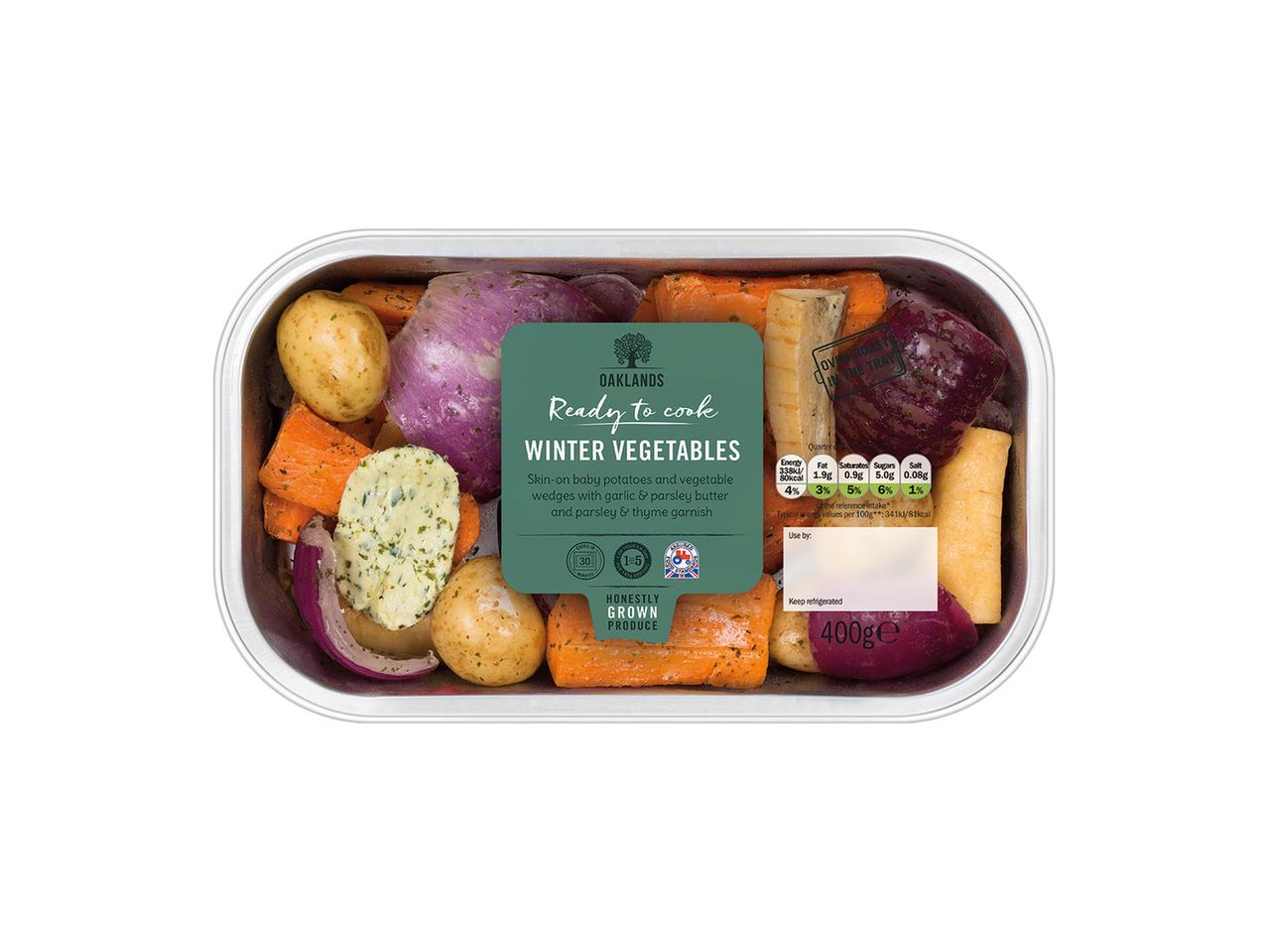 Oaklands Winter Vegetables: potatoes, carrots, beetroot, and other ready-to-cook vegetables.