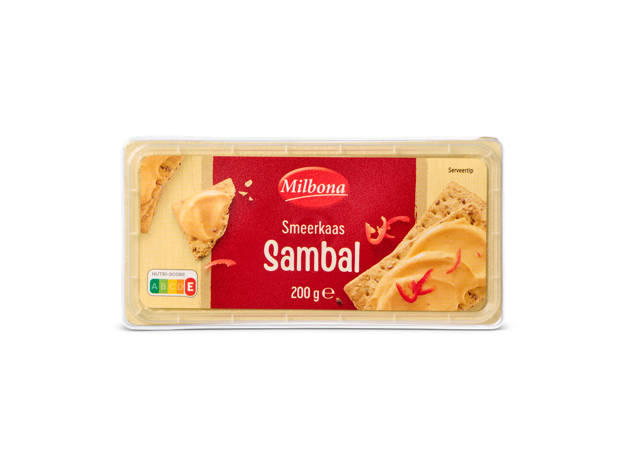 Milbona Sambal smeerkaas met crackers.