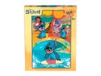 Stitch puzzle box with 104 pieces, featuring Stitch and Lilo on a beach vacation.